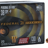 Federal Personal Defense - 38 Special +P 130 Gr - Hydra-Shok Deep Hollow Point - 20 Rnd/Bx