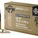 PPU Match - 223 Rem - 75 Gr - Hollow Point Boat Tail - 20 Rnd/Bx