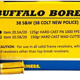 Buffalo Bore Ammunition Personal Defense - 38 S&W - 125 Gr Hard Cast Flat Nose - 20 Rnd/Bx