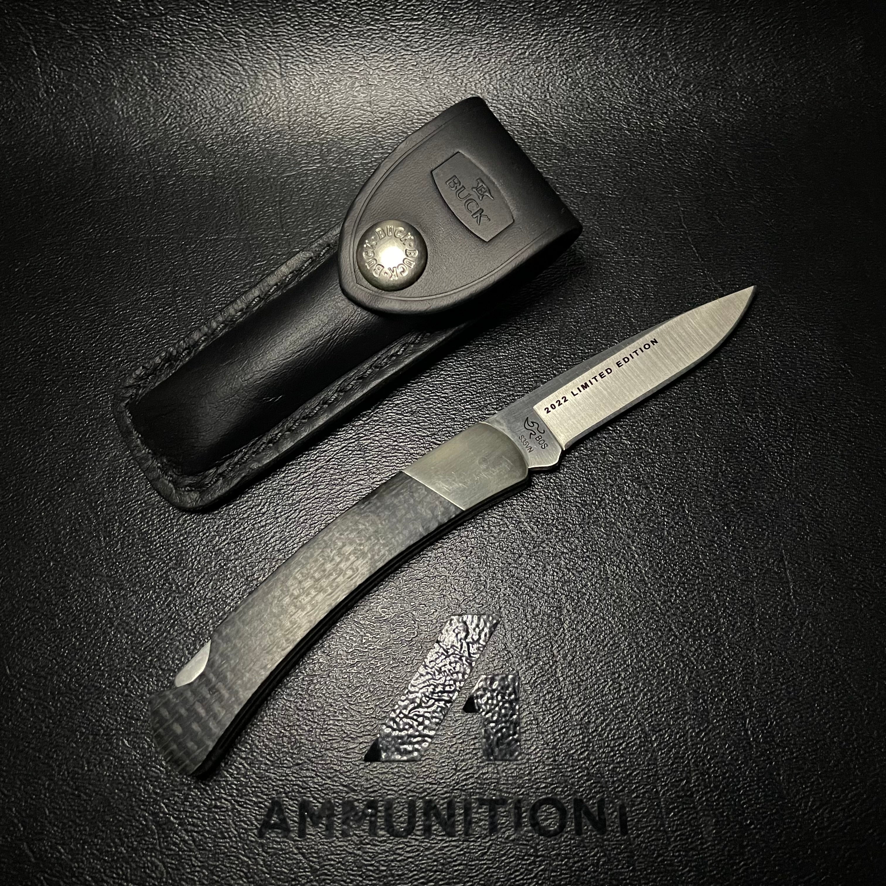 Buck Legacy 501 Squire LTD Satin S35VN Black Burlap Micarta Lock Back Folder - Full View